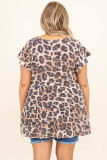 Flutter Sleeves Leopard Print Plus Size Top