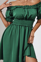 Green Off Shoulder Frill Bubble Sleeves Mini Dress
