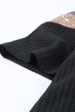 Black Leopard Sequin Waffle Knit Short Sleeve T-shirt