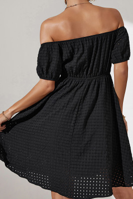 Black Off Shoulder Button Mini Dress 