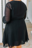 Black Plus Size Swiss Dot V Neck Wrap Long Sleeve Dress