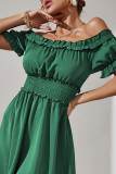 Green Off Shoulder Frill Bubble Sleeves Mini Dress