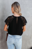 Black Lace Crochet Patchwork Short Sleeve Blouse