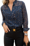 Blue Leopard Sheer Button Front Long Sleeve Shirt