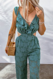 Green Floral Lace Crochet Lace-up Backless Jumpsuit