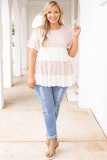 White Leopard Splicing Tiered Ruffled Plus Size Babydoll Top