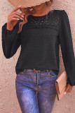 Black Swiss Dot Lace Patchwork Long Sleeves Blouse