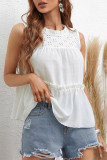 White Crochet Lace Patchwork Frill Collar Tank Top