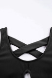 Black Ribbed Texture Keyhole Front Active Crop Tank