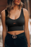 Black Ribbed Texture Keyhole Front Active Crop Tank