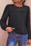Black Swiss Dot Lace Patchwork Long Sleeves Blouse