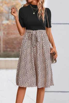 Short Sleeves Splicing Leopard Dress 