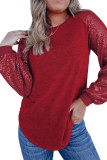 Red Sequin Raglan Sleeve Round Hem Pullover Top