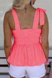 Pink Knotted Straps Peplum Tank Top