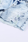 Sky Blue Distressed Bleached Denim Shorts