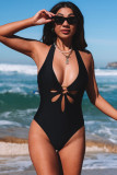Black Plunge V Neck O-ring Cut out One-piece Swimwear