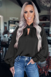 Black Twist High Neck Puff Sleeve Satin Blouse