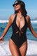 Black Plunge V Neck O-ring Cut out One-piece Swimwear