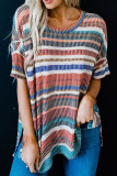 Multicolor Striped Loose T-shirt with Slits