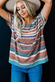 Multicolor Striped Loose T-shirt with Slits