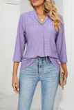 V Neck 3/4 Sleeves Hollow Out Smock Top 