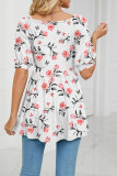 V Neck Puff Sleeves Floral Top