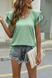 Plain V Neck Double Layer Ruffle Sleeves Top 