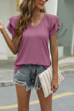 Plain V Neck Double Layer Ruffle Sleeves Top 