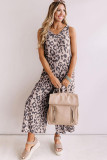 Leopard Leopard Print Pockets Wide Leg Sleeveless Jumpsuit