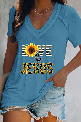 Love Like Jesus Sunflower Tie Dye V Neck Graphic Tee
