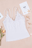 White Lace Overlay Strappy Hollow-out Tank Top