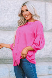 Pink 3/4 Sleeves Dotted Print Loose Shirt