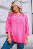 Pink 3/4 Sleeves Dotted Print Loose Shirt