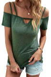 Green Strappy Off-the-shoulder Short Sleeve Top