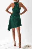 Plain Halter Sleeveless Irregular Length Mini Dress