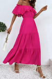 Rose Off Shoulder Frilled Lace Tiered Maxi Dress