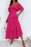 Rose Off Shoulder Frilled Lace Tiered Maxi Dress