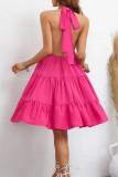 Rosy Halter Tiered Ruffle Dress 