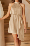 Plain Halter Sleeveless Irregular Length Mini Dress