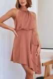 Plain Halter Sleeveless Irregular Length Mini Dress