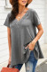 Gray Lace Crochet Waffle Knit Ruffled V Neck Top
