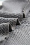 Gray Lace Crochet Waffle Knit Ruffled V Neck Top