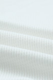 White Lace Crochet Waffle Knit Ruffled V Neck Top