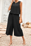 Frilled Texture Sleeveless Tank with Wide Leg Pants Jumpsuit