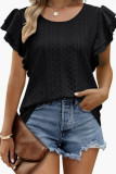 Eyelet Pattern Tiered Sleeves Top