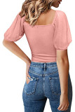 Plain Square Neck Jacquard Mesh Top