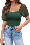 Plain Square Neck Jacquard Mesh Top