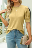 Eyelet Pattern Puff Button Sleeves Top