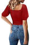 Plain Square Neck Jacquard Mesh Top