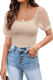 Plain Square Neck Jacquard Mesh Top